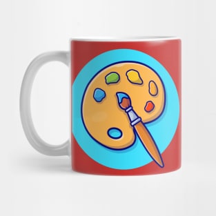 Paint pallet And Paint Brush Cartoon Vector Icon Illustration Mug